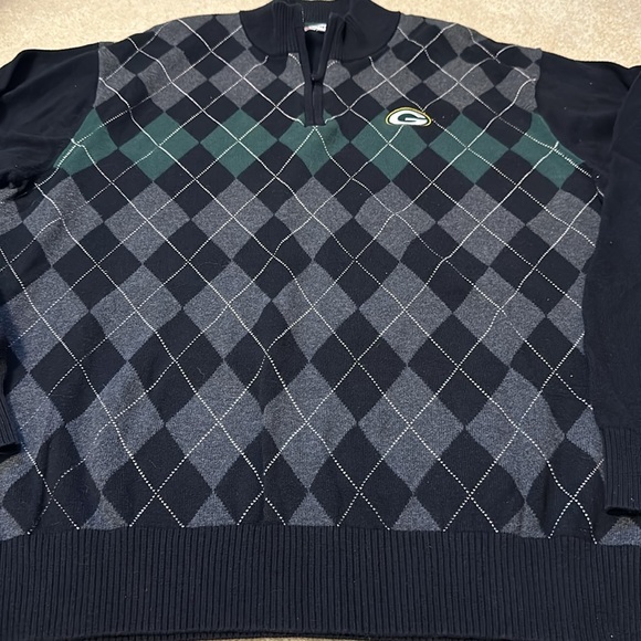 Cutter & Buck Green Bay Packers Harlequin pattern zip neck sweater size XL/TG - Picture 4 of 9